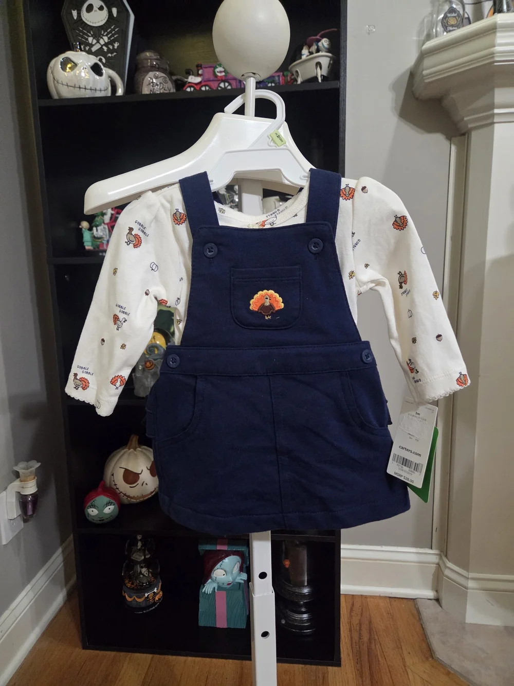 Carters Navy Pinafore Dress with Cream Turkey Onesie